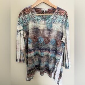Jess & Jane 3/4 Sleeve Top Gems Size Large *see description
